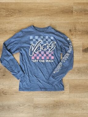 Vans Blue Long Sleeve Checkerboard Logo Tee